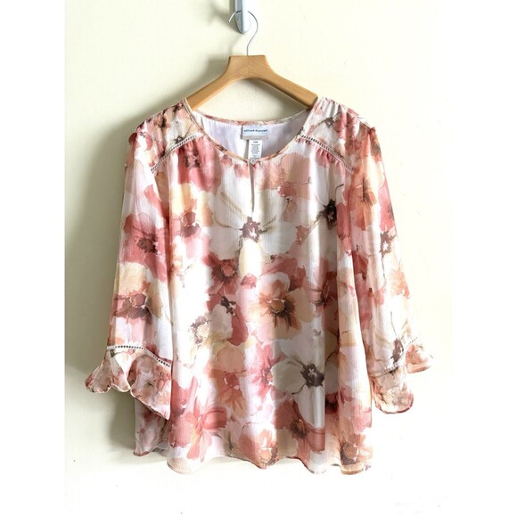 Alfred Dunner Pretty Chiffon Floal Blouse‎ Peach Colors Plus Size Women’s 24W - Picture 1 of 3